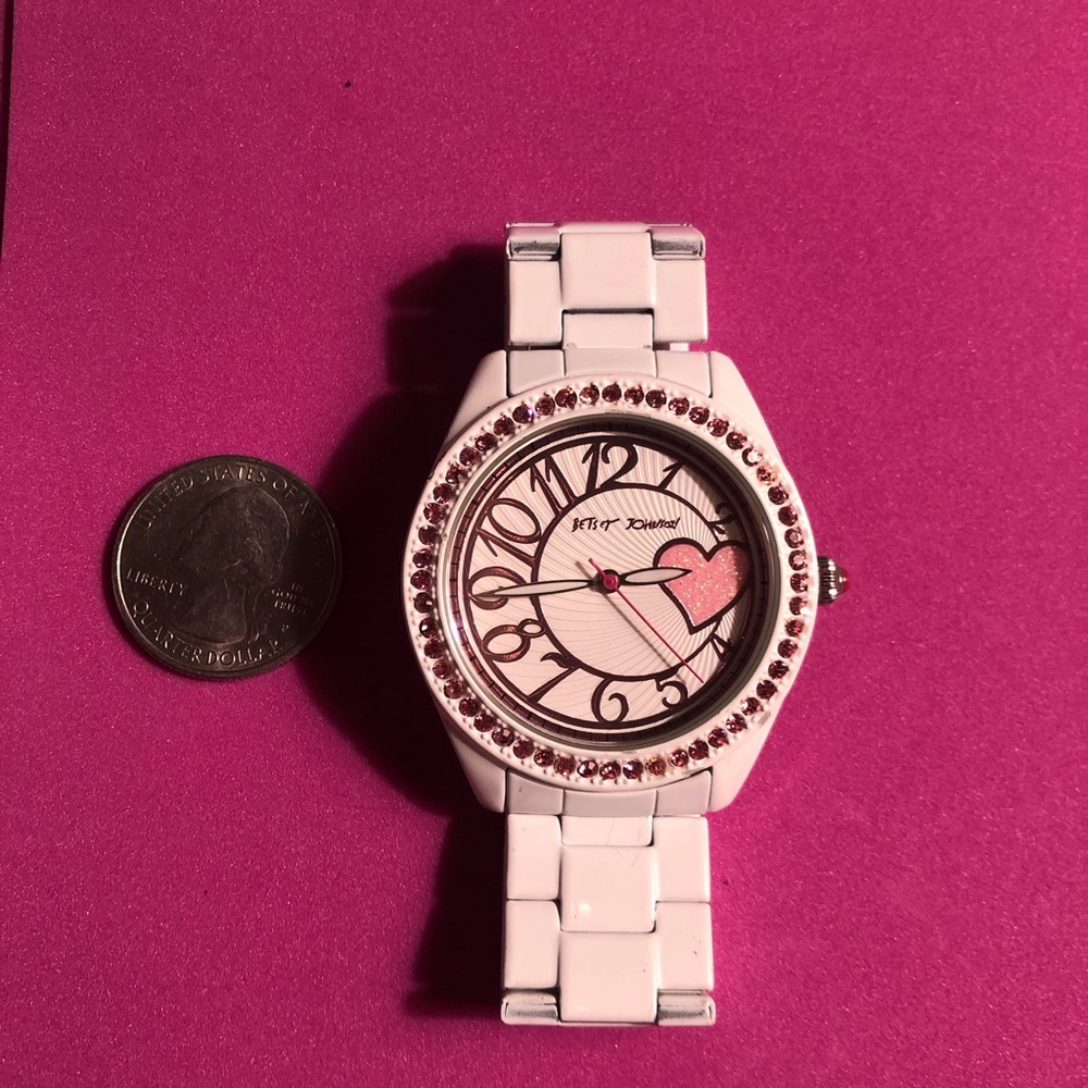 Betsey Johnson Heart with pink crystals watch. - Picture 7 of 9